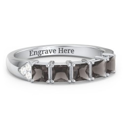 Classic 2-7 Princess Cut Ring with Accents in 925 Sterling Silver with Smokey Quartz