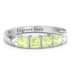 Classic 2-7 Princess Cut Ring with Accents in 925 Sterling Silver with Peridot and Diamond
