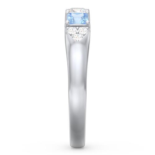 Classic 2-7 Princess Cut Ring with Accents – 10K White Gold with Pink Tourmaline, Ruby, Cubic Zirconia, and Blue Topaz