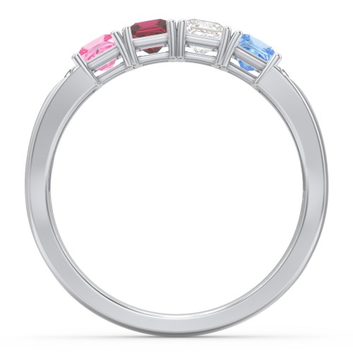 Classic 2-7 Princess Cut Ring with Accents – 10K White Gold with Pink Tourmaline, Ruby, Cubic Zirconia, and Blue Topaz