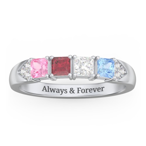 Classic 2-7 Princess Cut Ring with Accents – 10K White Gold with Pink Tourmaline, Ruby, Cubic Zirconia, and Blue Topaz