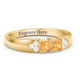 Classic 2-7 Princess Cut Ring with Accents in 10K Solid Yellow Gold with Citrine and Cubic Zirconia