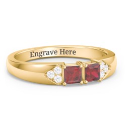 Classic 2-7 Princess Cut Ring with Accents in 10K Solid Yellow Gold with Garnet and Cubic Zirconia