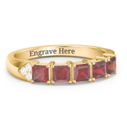 Classic 2-7 Princess Cut Ring with Accents in 10K Solid Yellow Gold with Garnet and Cubic Zirconia