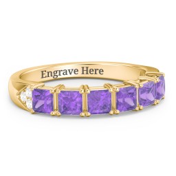 Classic 2-7 Princess Cut Ring with Accents in 10K Solid Yellow Gold with Amethyst