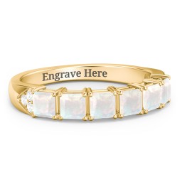 Classic 2-7 Princess Cut Ring with Accents in 10K Solid Yellow Gold with Opal