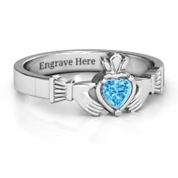 Heart Stone Claddagh Ring in 925 Sterling Silver with Blue Topaz