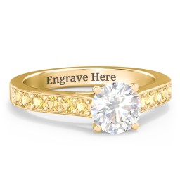 Elegant Duchess Ring with Shoulder Accents in 18K Gold Plated Silver with White Premium Zirconia and Citrine