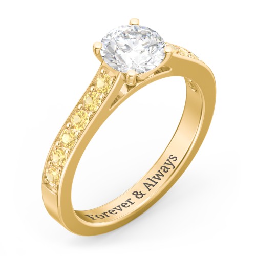 Elegant Duchess Ring with Shoulder Accents – 18K Gold Plated Silver with White Premium Zirconia and Citrine