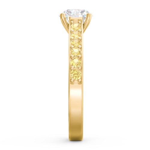 Elegant Duchess Ring with Shoulder Accents – 18K Gold Plated Silver with White Premium Zirconia and Citrine