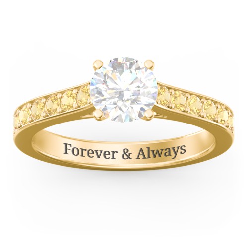 Elegant Duchess Ring with Shoulder Accents – 18K Gold Plated Silver with White Premium Zirconia and Citrine