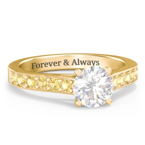 Elegant Duchess Ring with Shoulder Accents – 18K Gold Plated Silver with White Premium Zirconia and Citrine