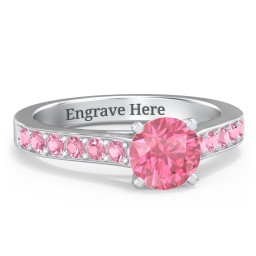 Elegant Duchess Ring with Shoulder Accents in 925 Sterling Silver with Fancy Pink Premium Zirconia and Pink Tourmaline