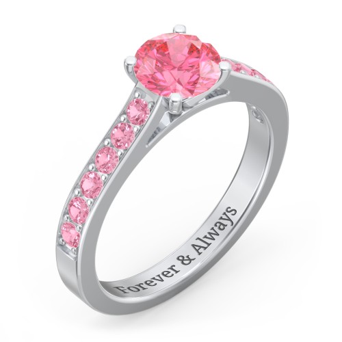 Elegant Duchess Ring with Shoulder Accents – Sterling Silver with Fancy Pink Premium Zirconia and Pink Tourmaline