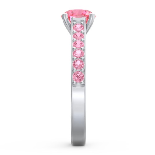 Elegant Duchess Ring with Shoulder Accents – Sterling Silver with Fancy Pink Premium Zirconia and Pink Tourmaline