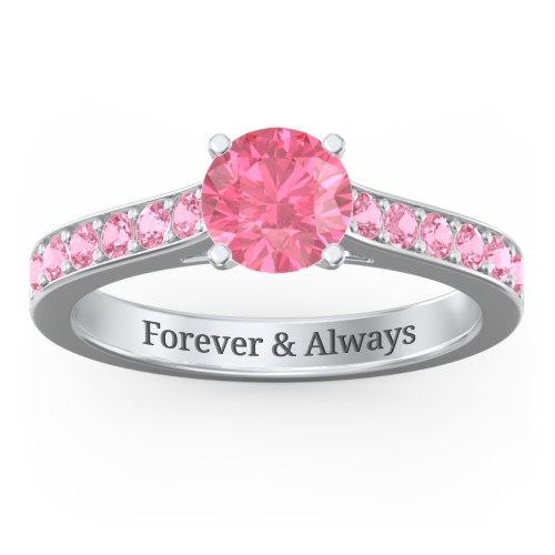 Elegant Duchess Ring with Shoulder Accents – Sterling Silver with Fancy Pink Premium Zirconia and Pink Tourmaline