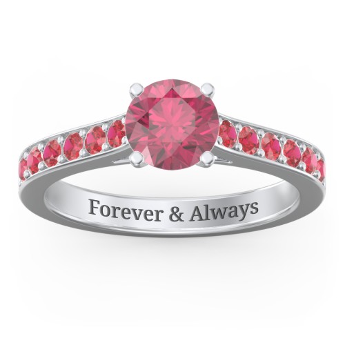 Elegant Duchess Ring with Shoulder Accents – Sterling Silver with Red Premium Zirconia and Garnet