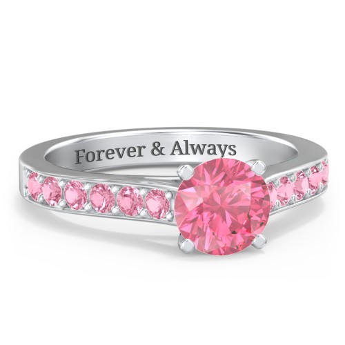 Elegant Duchess Ring with Shoulder Accents – Sterling Silver with Fancy Pink Premium Zirconia and Pink Tourmaline