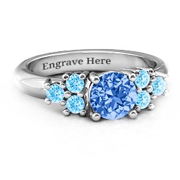 Flourish Engagement Ring in 925 Sterling Silver with Fancy Blue Premium Zirconia and Blue Topaz
