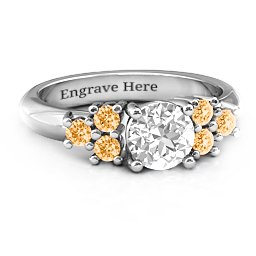 Flourish Engagement Ring in 925 Sterling Silver with White Premium Zirconia and Citrine