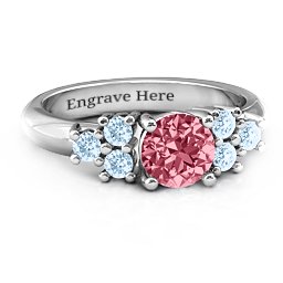Flourish Engagement Ring in 925 Sterling Silver with Red Premium Zirconia and Aquamarine