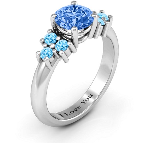 Flourish Engagement Ring – Sterling Silver with Fancy Blue Premium Zirconia and Blue Topaz