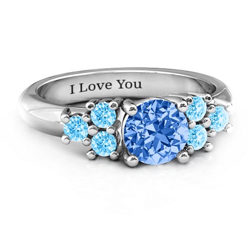 Flourish Engagement Ring – Sterling Silver with Fancy Blue Premium Zirconia and Blue Topaz