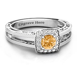 Intricate Love Ring in 925 Sterling Silver with Citrine and White Premium Zirconia