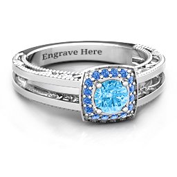 Intricate Love Ring in 925 Sterling Silver with Blue Topaz and Fancy Blue Premium Zirconia
