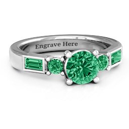 Andrea Engagement Ring in 925 Sterling Silver with Green Premium Zirconia and Emerald