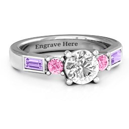 Andrea Engagement Ring in 925 Sterling Silver with White Premium Zirconia, Pink Tourmaline, and Amethyst