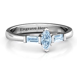 Marquise Cut Love Ring in 925 Sterling Silver with Aquamarine