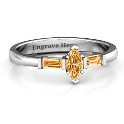 Marquise Cut Love Ring in 925 Sterling Silver with Citrine