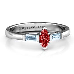Marquise Cut Love Ring in 925 Sterling Silver with Garnet and Aquamarine