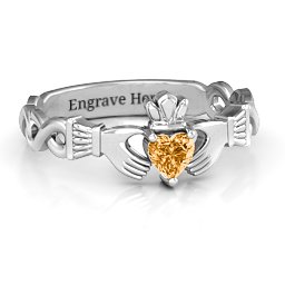 Infinity Claddagh with Heart Stone Ring