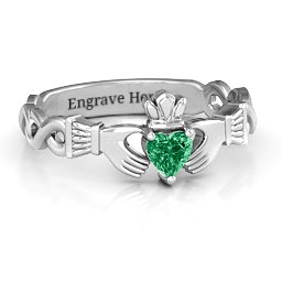Infinity Claddagh with Heart Stone Ring in 10K Solid White Gold
