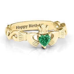 Infinity Claddagh with Heart Stone Ring in 18K Gold Plated Silver