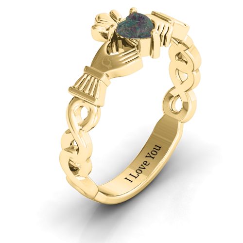Infinity Claddagh with Heart Stone Ring – 18K Gold Plated Silver with Alexandrite