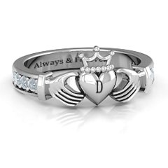 Classic Claddagh Ring with Accents – 10K White Gold with Cubic Zirconia