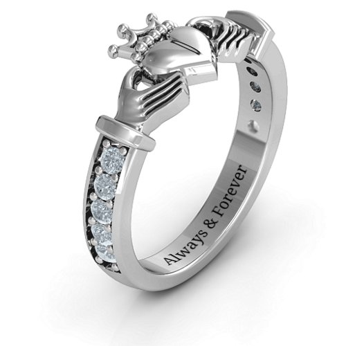 Classic Claddagh Ring with Accents – 10K White Gold with Cubic Zirconia