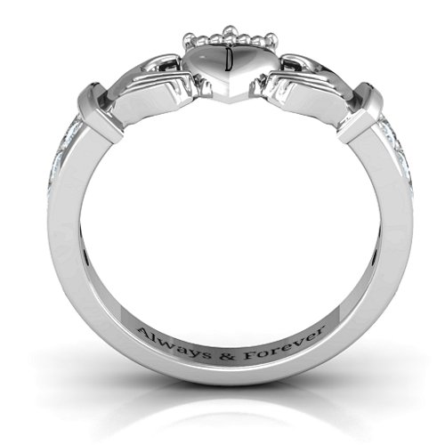 Classic Claddagh Ring with Accents – 10K White Gold with Cubic Zirconia