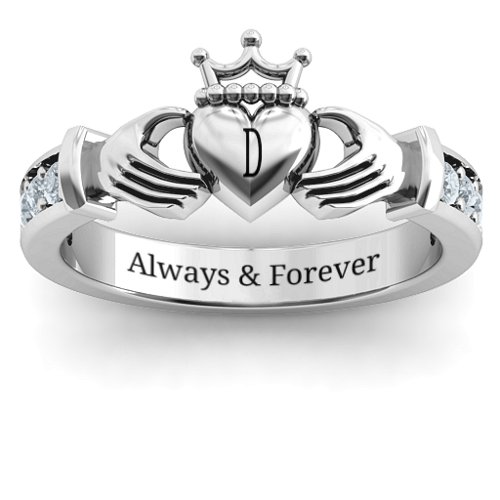 Classic Claddagh Ring with Accents – 10K White Gold with Cubic Zirconia