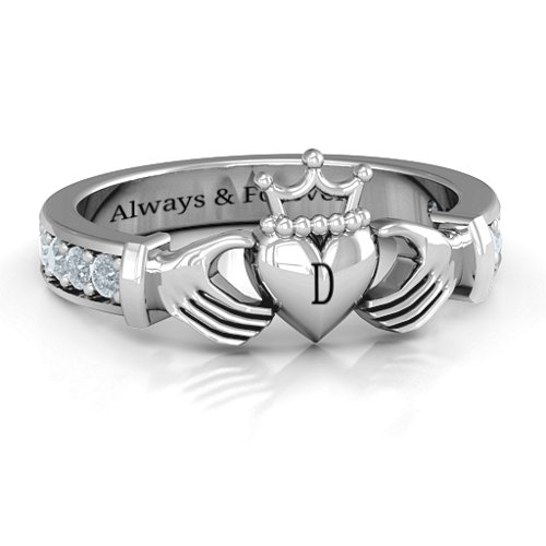 Classic Claddagh Ring with Accents – 10K White Gold with Cubic Zirconia