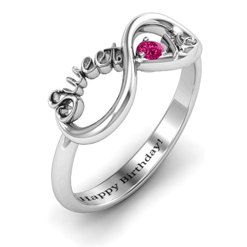 Sweet 16 with Birthstone Infinity Ring – 10K White Gold with Ruby