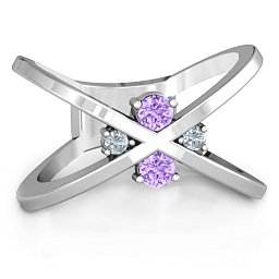 4 Stone Crossover Ring in 10K Solid White Gold