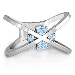 4 Stone Crossover Ring in 925 Sterling Silver with Aquamarine
