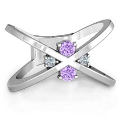 4 Stone Crossover Ring – 10K White Gold with Amethyst and Cubic Zirconia