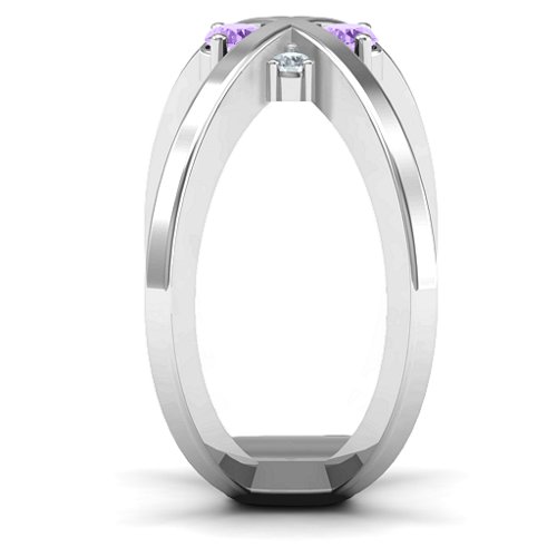 4 Stone Crossover Ring – 10K White Gold with Amethyst and Cubic Zirconia