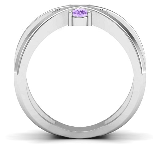 4 Stone Crossover Ring – 10K White Gold with Amethyst and Cubic Zirconia