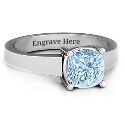 Cushion Cut Solitaire Ring in 925 Sterling Silver with Aquamarine